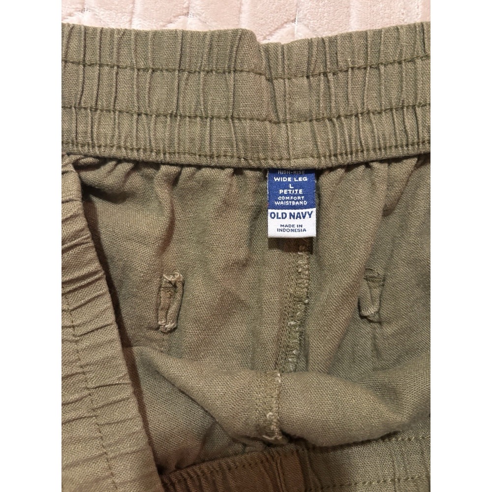 Old Navy Linen Blend Wide Leg Pants PL Olive Green High Rise Coastal Grandma NWT - Picture 9 of 10